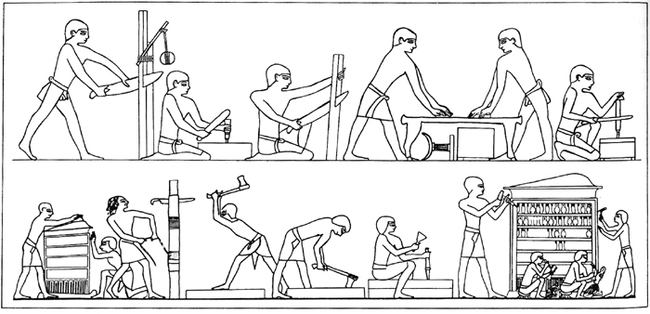 Drawing of the part of wall painting in the tomb of Rekhmire
