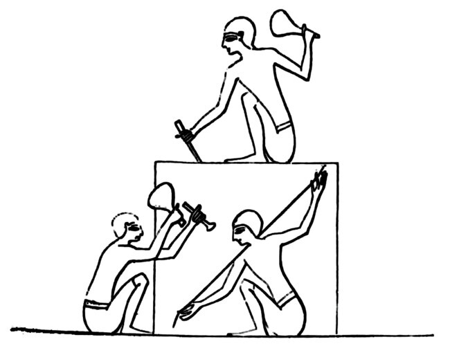 Working on a solid stone block in ancient Egypt