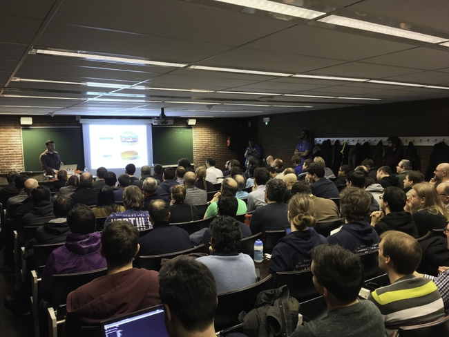 Me speaking at FOSDEM, 2018